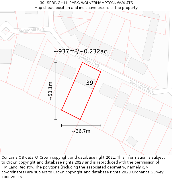 39, SPRINGHILL PARK, WOLVERHAMPTON, WV4 4TS: Plot and title map