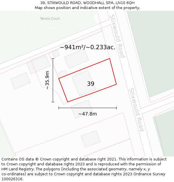 39, STIXWOULD ROAD, WOODHALL SPA, LN10 6QH: Plot and title map