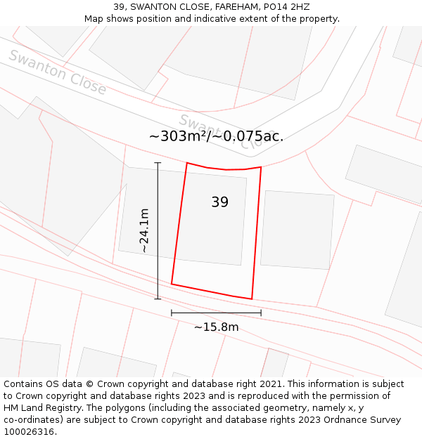 39, SWANTON CLOSE, FAREHAM, PO14 2HZ: Plot and title map