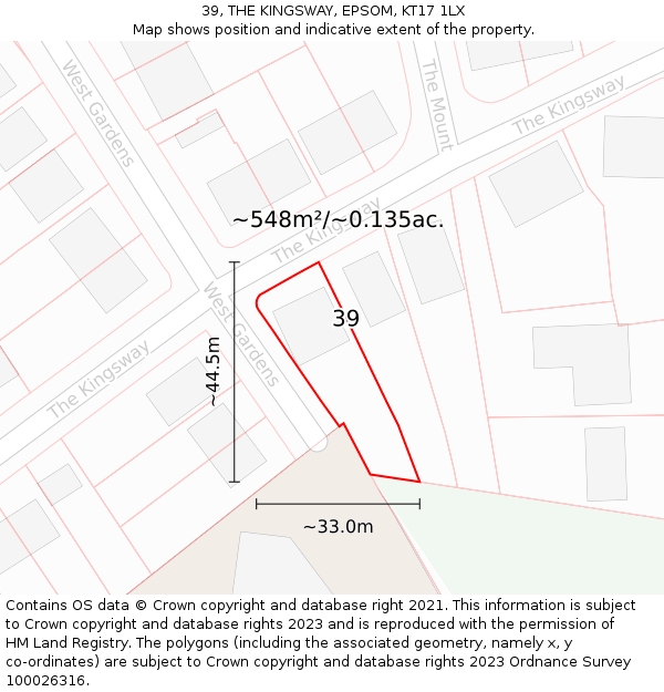 39, THE KINGSWAY, EPSOM, KT17 1LX: Plot and title map