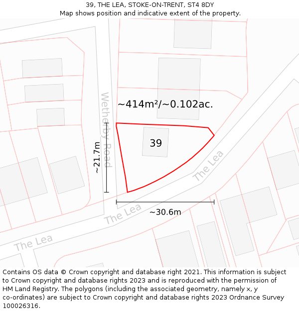 39, THE LEA, STOKE-ON-TRENT, ST4 8DY: Plot and title map