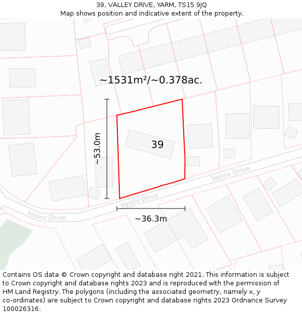39, VALLEY DRIVE, YARM, TS15 9JQ: Plot and title map