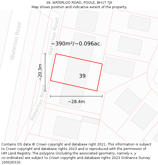 39, WATERLOO ROAD, POOLE, BH17 7JX: Plot and title map