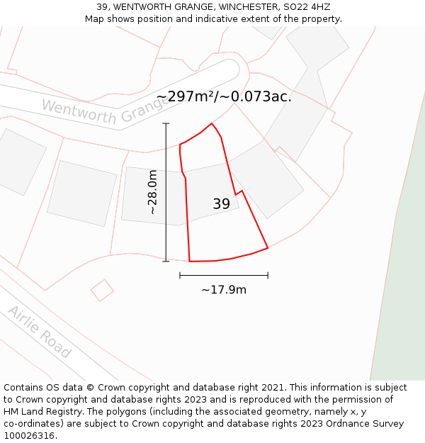 39, WENTWORTH GRANGE, WINCHESTER, SO22 4HZ: Plot and title map