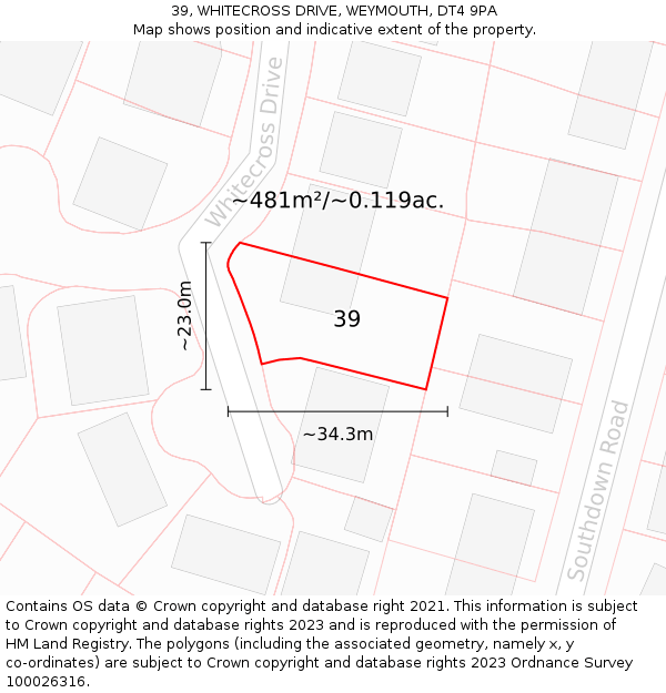 39, WHITECROSS DRIVE, WEYMOUTH, DT4 9PA: Plot and title map