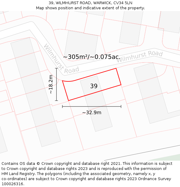 39, WILMHURST ROAD, WARWICK, CV34 5LN: Plot and title map