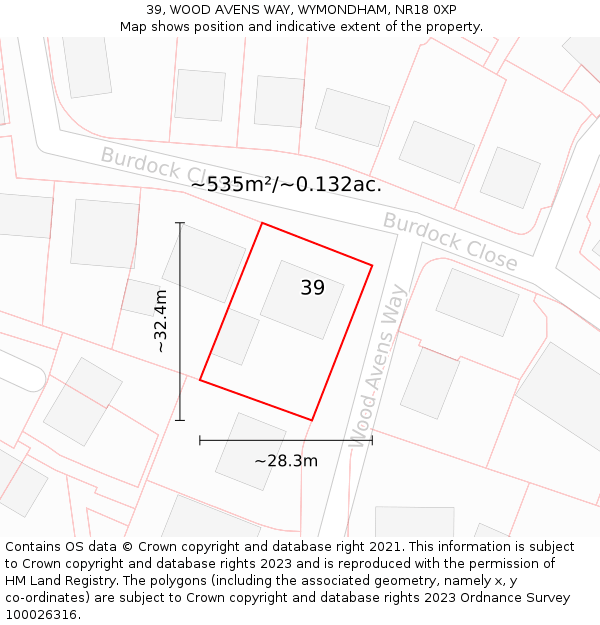 39, WOOD AVENS WAY, WYMONDHAM, NR18 0XP: Plot and title map