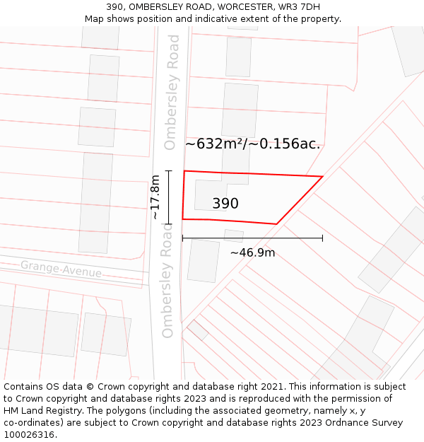 390, OMBERSLEY ROAD, WORCESTER, WR3 7DH: Plot and title map