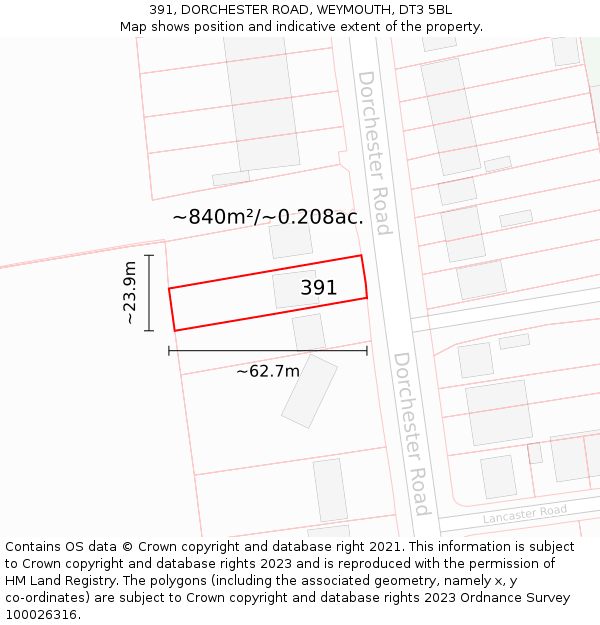 391, DORCHESTER ROAD, WEYMOUTH, DT3 5BL: Plot and title map