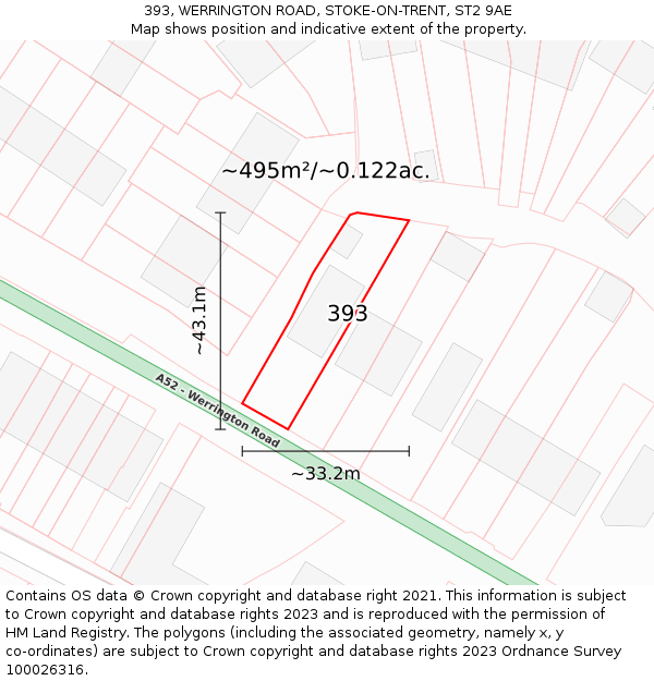 393, WERRINGTON ROAD, STOKE-ON-TRENT, ST2 9AE: Plot and title map