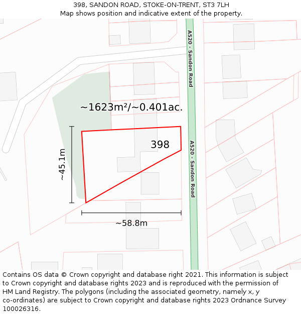 398, SANDON ROAD, STOKE-ON-TRENT, ST3 7LH: Plot and title map