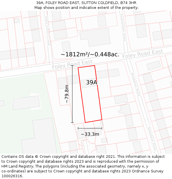 39A, FOLEY ROAD EAST, SUTTON COLDFIELD, B74 3HR: Plot and title map