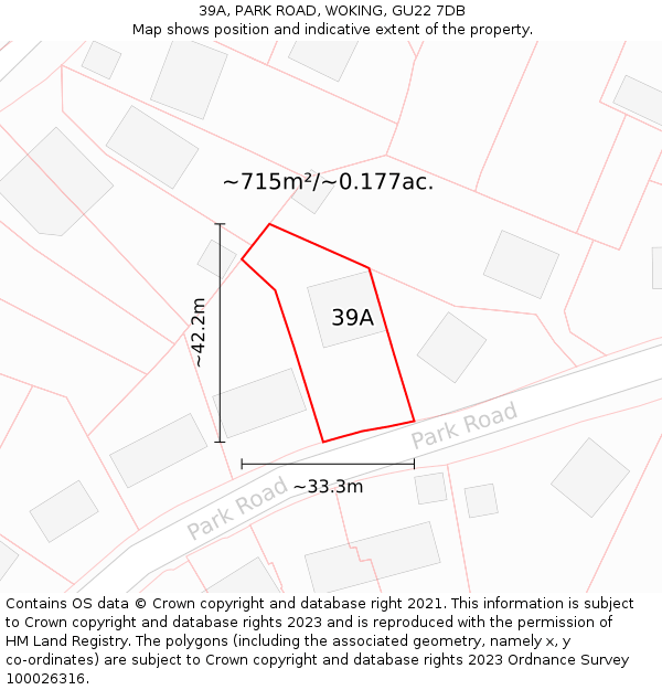 39A, PARK ROAD, WOKING, GU22 7DB: Plot and title map