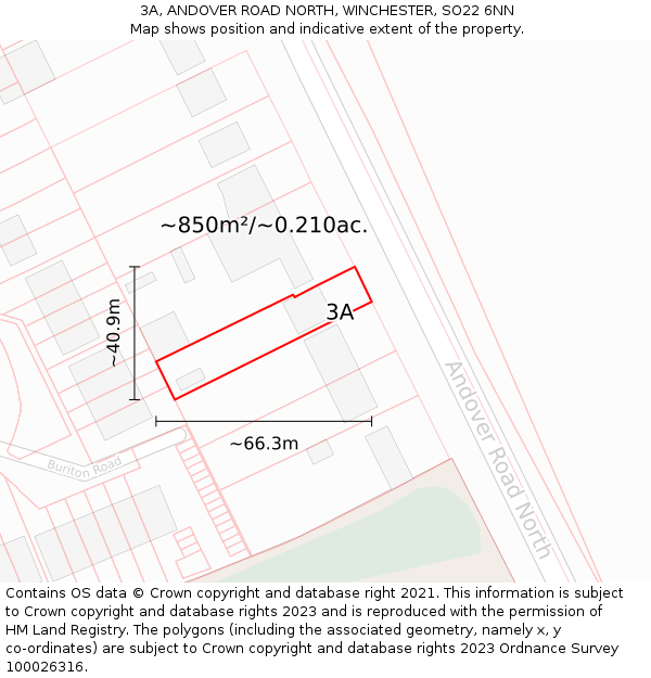 3A, ANDOVER ROAD NORTH, WINCHESTER, SO22 6NN: Plot and title map