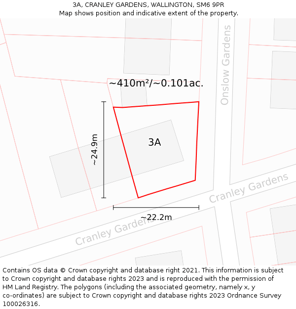 3A, CRANLEY GARDENS, WALLINGTON, SM6 9PR: Plot and title map