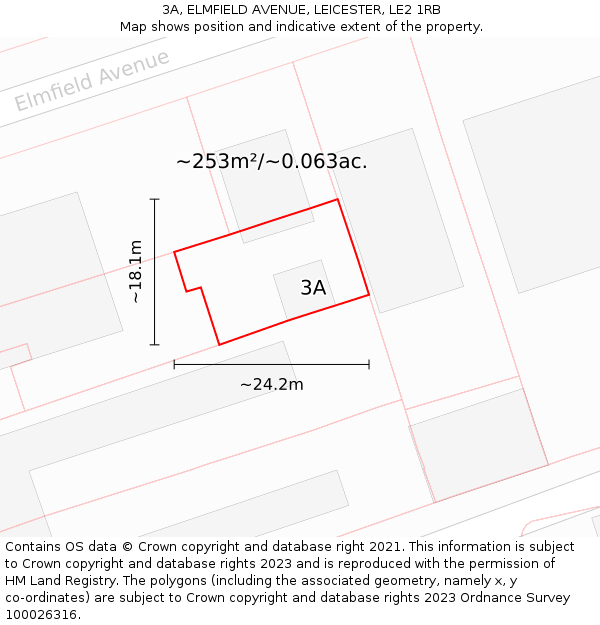 3A, ELMFIELD AVENUE, LEICESTER, LE2 1RB: Plot and title map