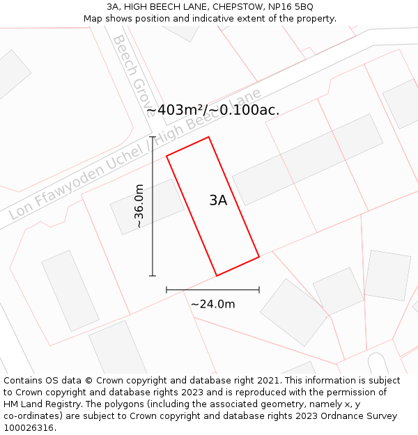 3A, HIGH BEECH LANE, CHEPSTOW, NP16 5BQ: Plot and title map