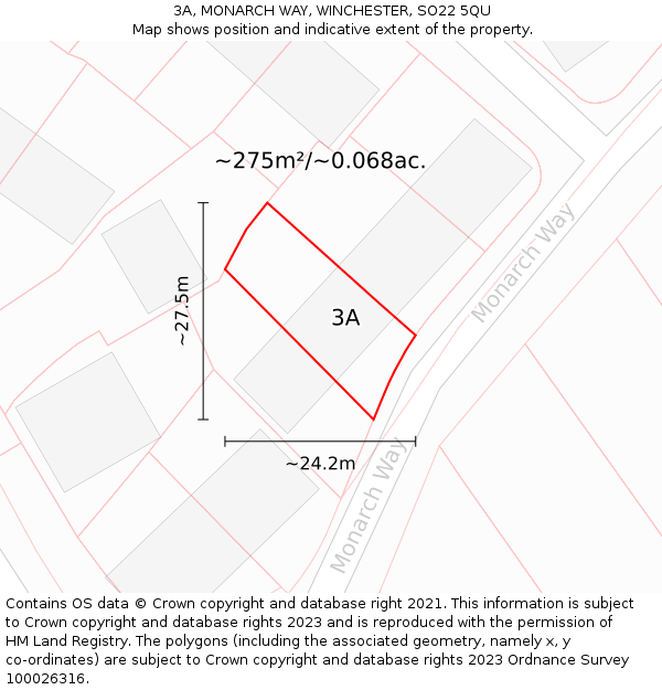 3A, MONARCH WAY, WINCHESTER, SO22 5QU: Plot and title map