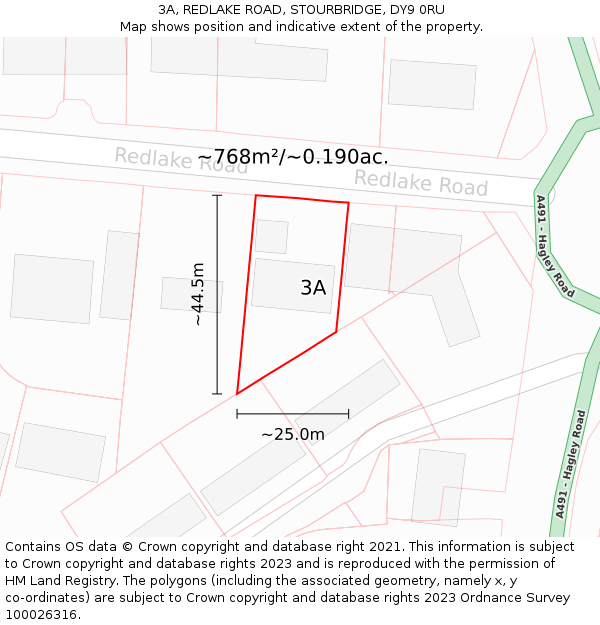 3A, REDLAKE ROAD, STOURBRIDGE, DY9 0RU: Plot and title map