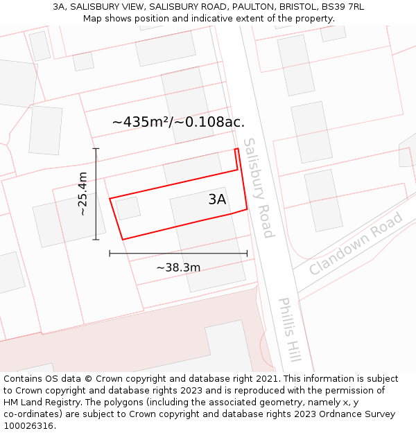 3A, SALISBURY VIEW, SALISBURY ROAD, PAULTON, BRISTOL, BS39 7RL: Plot and title map