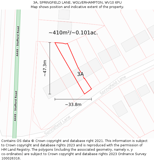 3A, SPRINGFIELD LANE, WOLVERHAMPTON, WV10 6PU: Plot and title map