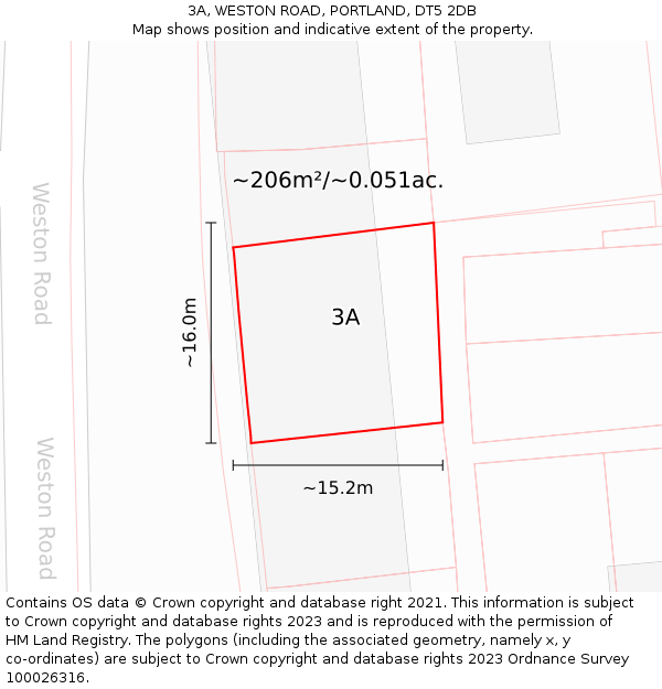 3A, WESTON ROAD, PORTLAND, DT5 2DB: Plot and title map
