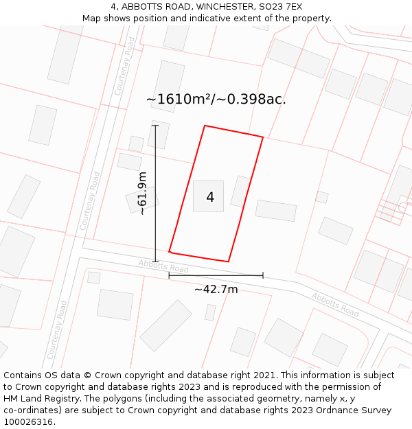 4, ABBOTTS ROAD, WINCHESTER, SO23 7EX: Plot and title map