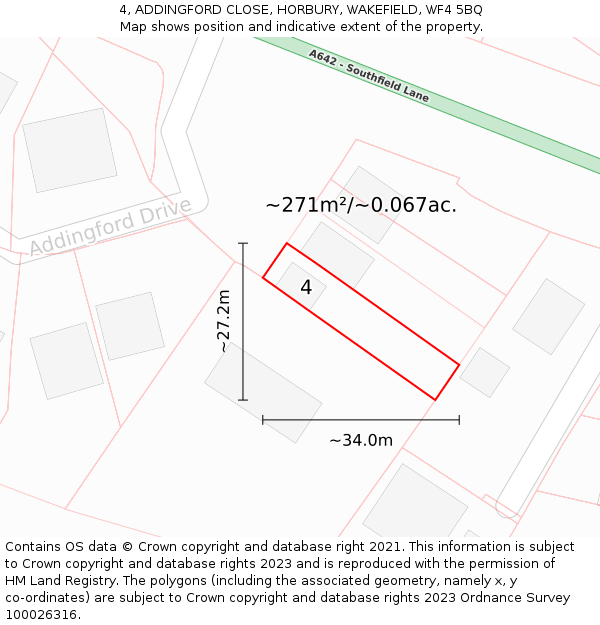 4, ADDINGFORD CLOSE, HORBURY, WAKEFIELD, WF4 5BQ: Plot and title map