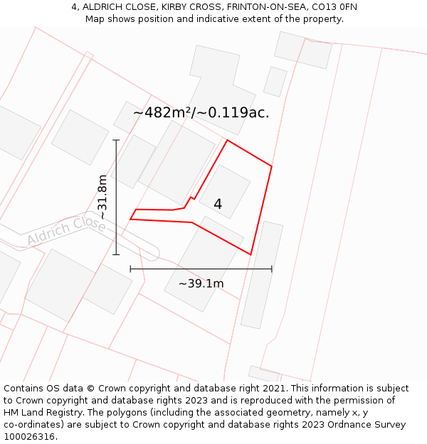 4, ALDRICH CLOSE, KIRBY CROSS, FRINTON-ON-SEA, CO13 0FN: Plot and title map