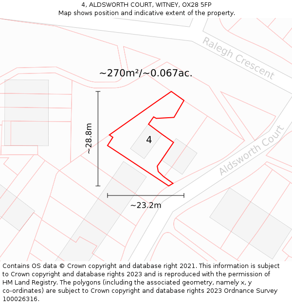 4, ALDSWORTH COURT, WITNEY, OX28 5FP: Plot and title map