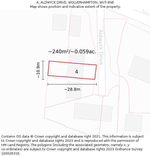 4, ALDWYCK DRIVE, WOLVERHAMPTON, WV3 8NE: Plot and title map