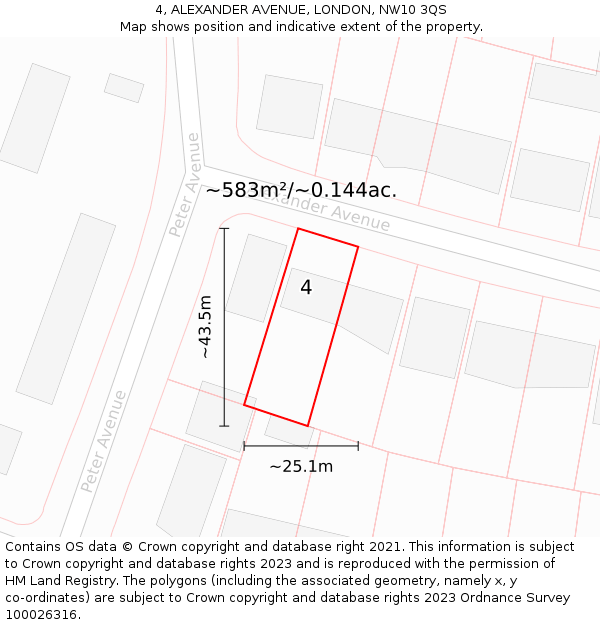 4, ALEXANDER AVENUE, LONDON, NW10 3QS: Plot and title map