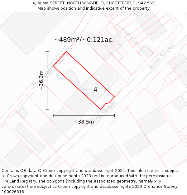 4, ALMA STREET, NORTH WINGFIELD, CHESTERFIELD, S42 5NB: Plot and title map