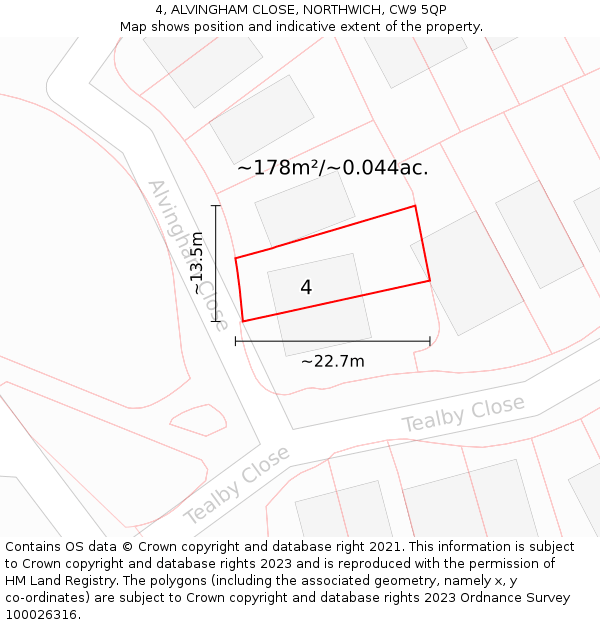 4, ALVINGHAM CLOSE, NORTHWICH, CW9 5QP: Plot and title map