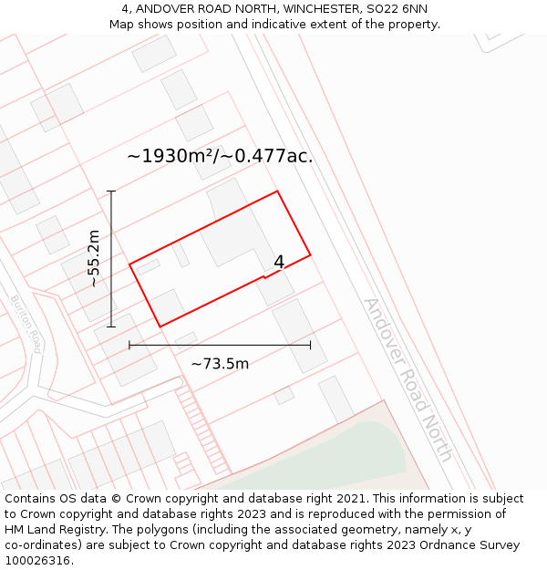 4, ANDOVER ROAD NORTH, WINCHESTER, SO22 6NN: Plot and title map