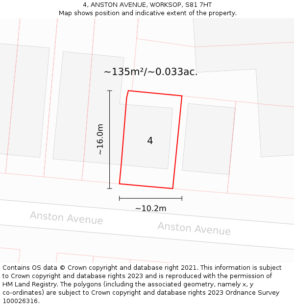 4, ANSTON AVENUE, WORKSOP, S81 7HT: Plot and title map