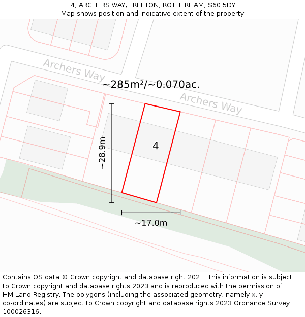 4, ARCHERS WAY, TREETON, ROTHERHAM, S60 5DY: Plot and title map