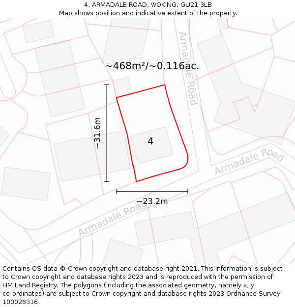 4, ARMADALE ROAD, WOKING, GU21 3LB: Plot and title map