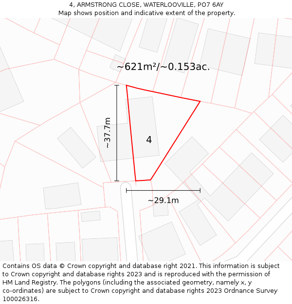 4, ARMSTRONG CLOSE, WATERLOOVILLE, PO7 6AY: Plot and title map