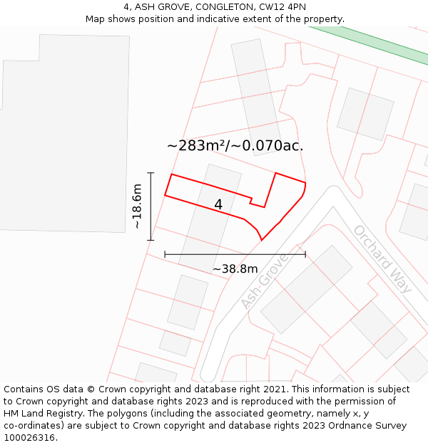 4, ASH GROVE, CONGLETON, CW12 4PN: Plot and title map