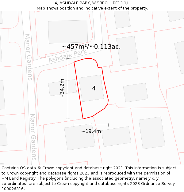 4, ASHDALE PARK, WISBECH, PE13 1JH: Plot and title map