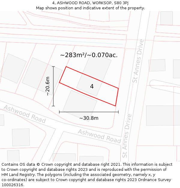 4, ASHWOOD ROAD, WORKSOP, S80 3PJ: Plot and title map