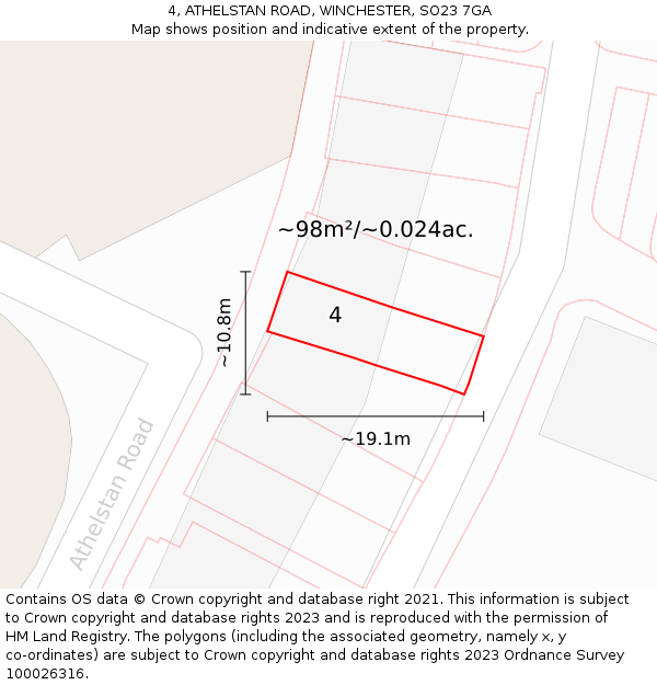 4, ATHELSTAN ROAD, WINCHESTER, SO23 7GA: Plot and title map