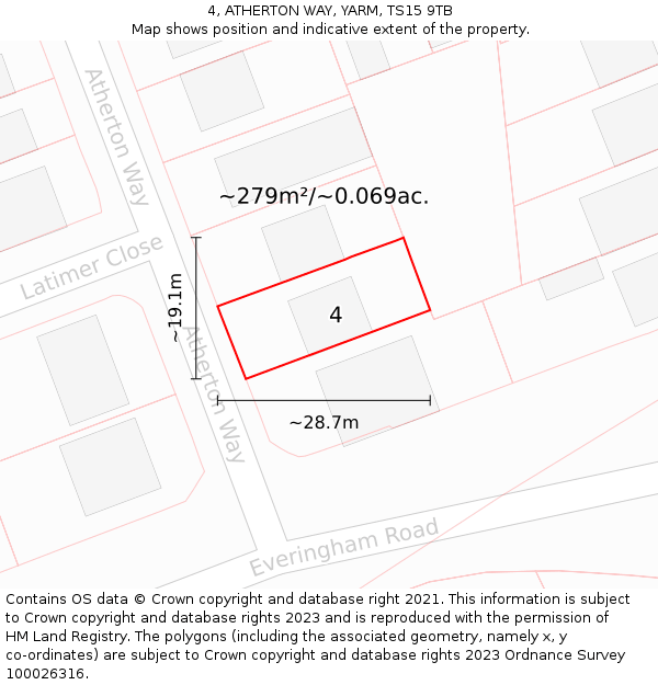 4, ATHERTON WAY, YARM, TS15 9TB: Plot and title map