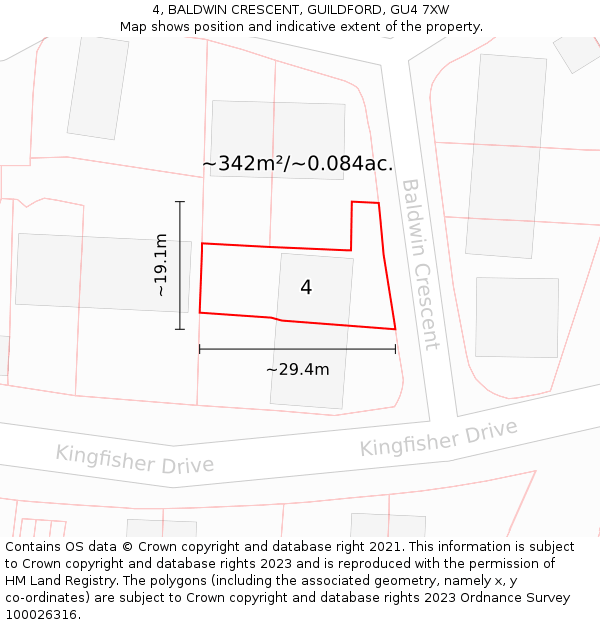 4, BALDWIN CRESCENT, GUILDFORD, GU4 7XW: Plot and title map