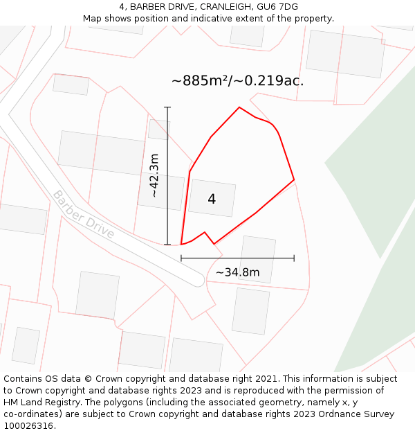 4, BARBER DRIVE, CRANLEIGH, GU6 7DG: Plot and title map