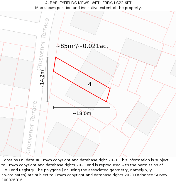 4, BARLEYFIELDS MEWS, WETHERBY, LS22 6PT: Plot and title map