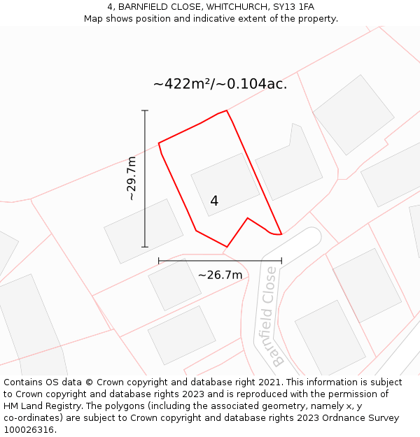 4, BARNFIELD CLOSE, WHITCHURCH, SY13 1FA: Plot and title map