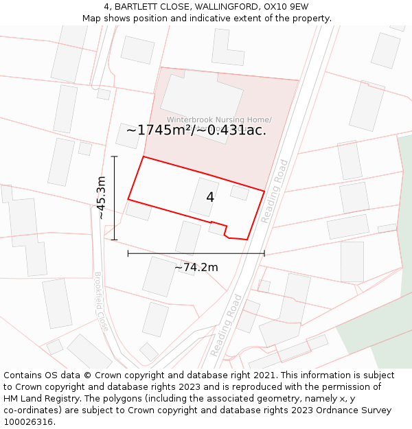 4, BARTLETT CLOSE, WALLINGFORD, OX10 9EW: Plot and title map