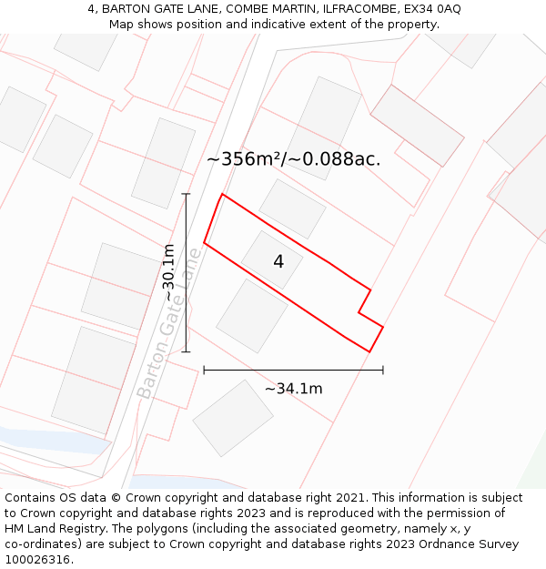 4, BARTON GATE LANE, COMBE MARTIN, ILFRACOMBE, EX34 0AQ: Plot and title map